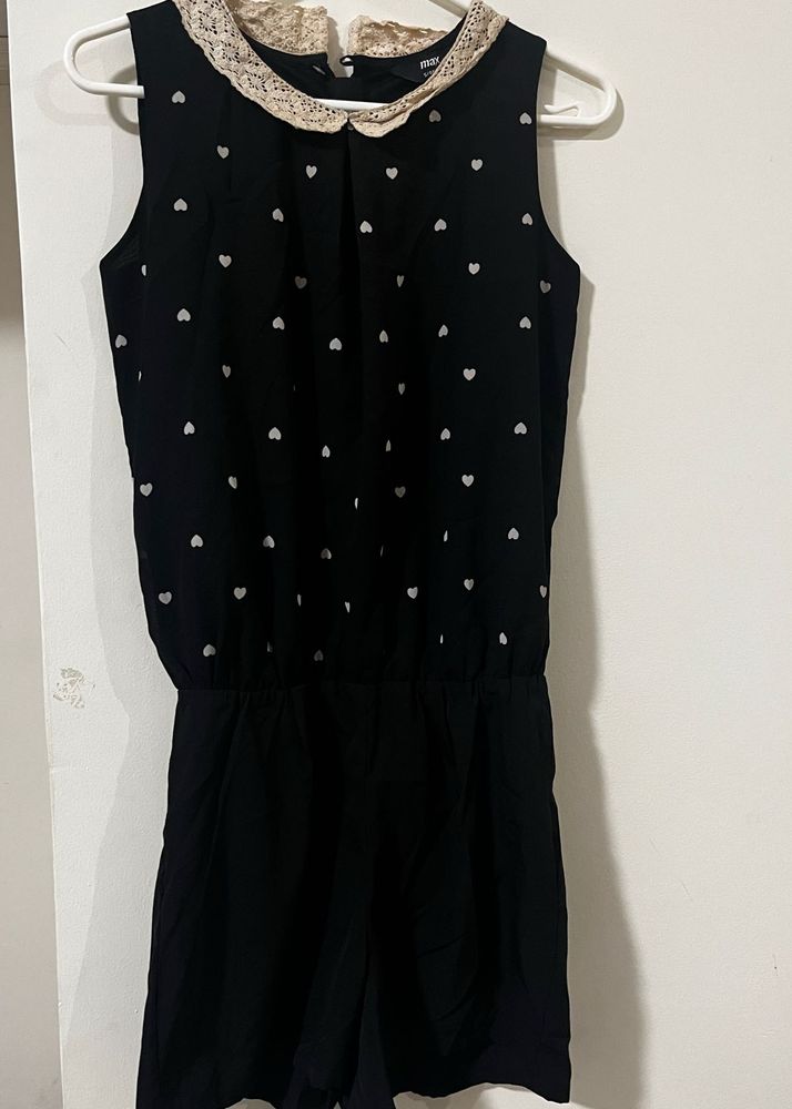 Cute Black Romper with Lace Collar