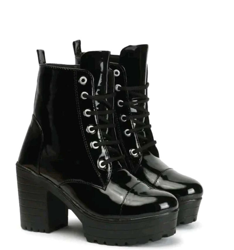 Black Patent Lace-Up Platform Boots