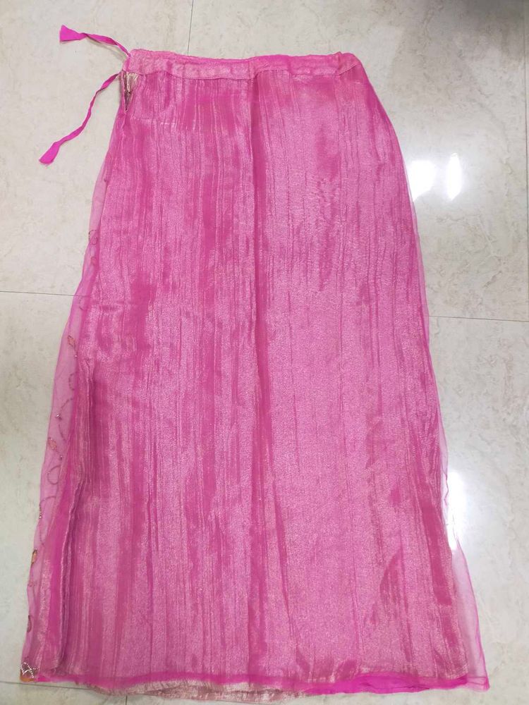 Net Embroidered Long Pink Skirt