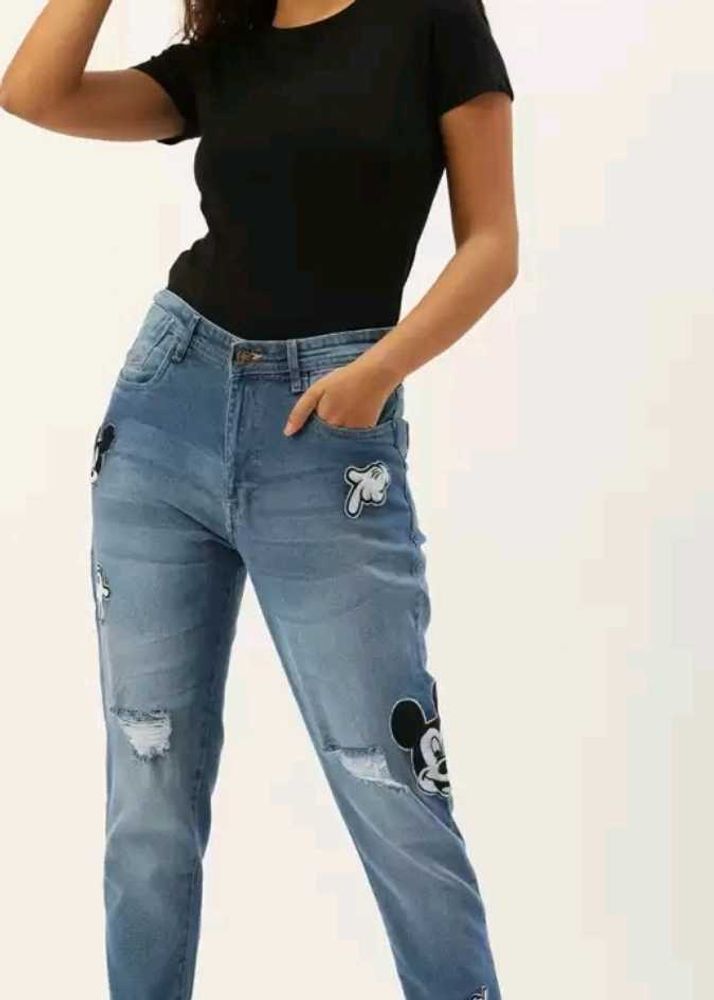 Women Boyfriend Fit Slash Knee