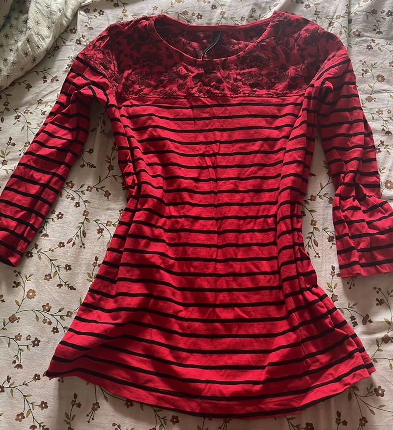 Red Striped Long Sleeve Top Y2K