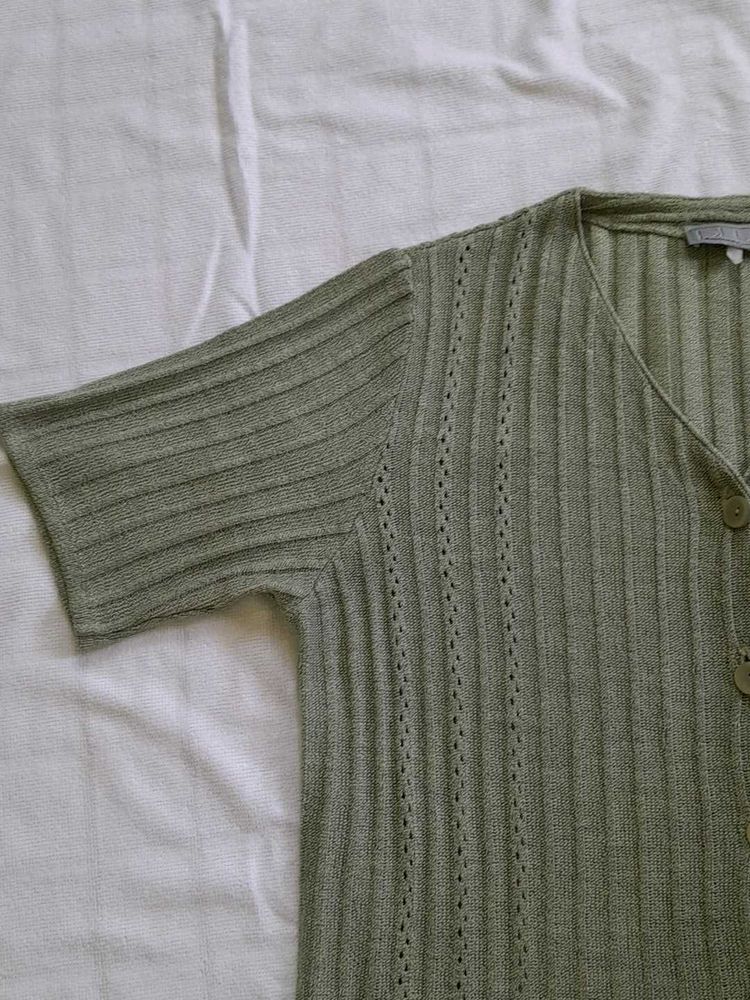 V-neck Olive Green Cardigan Sweater