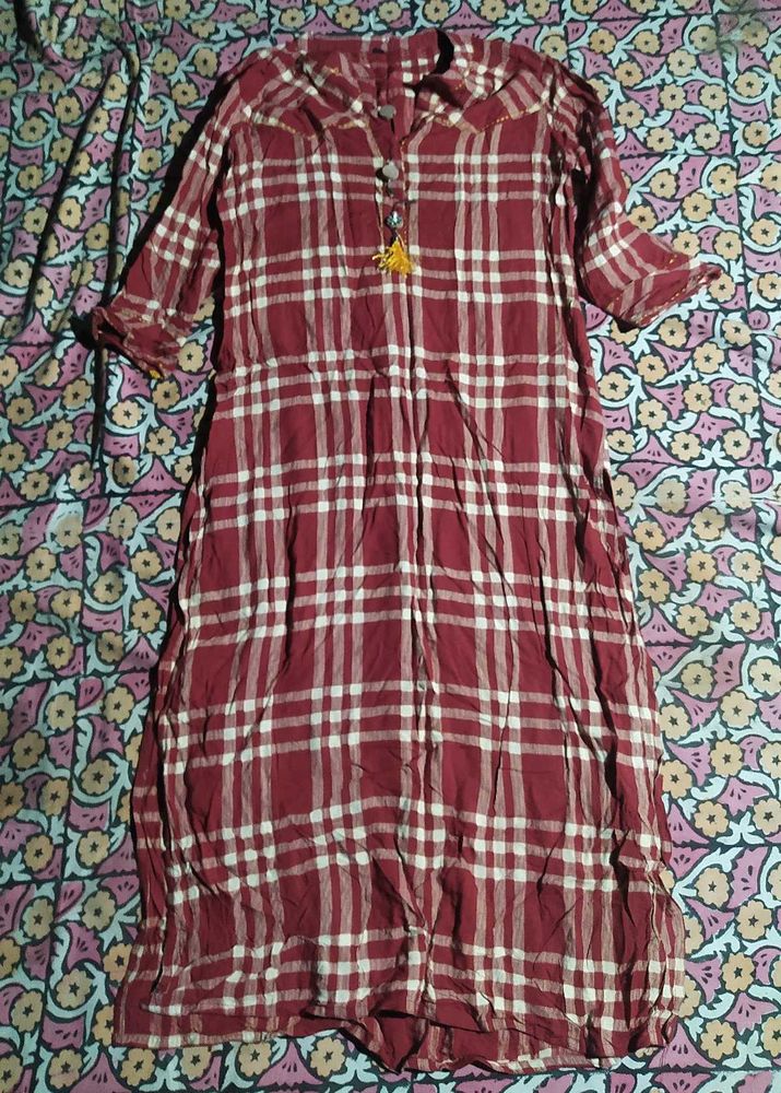 Red Plaid Kurti Tunic