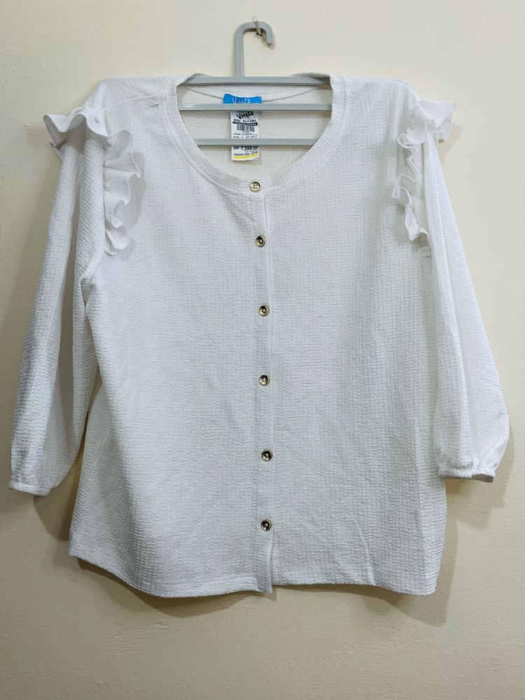 White Ruffle Trim Top