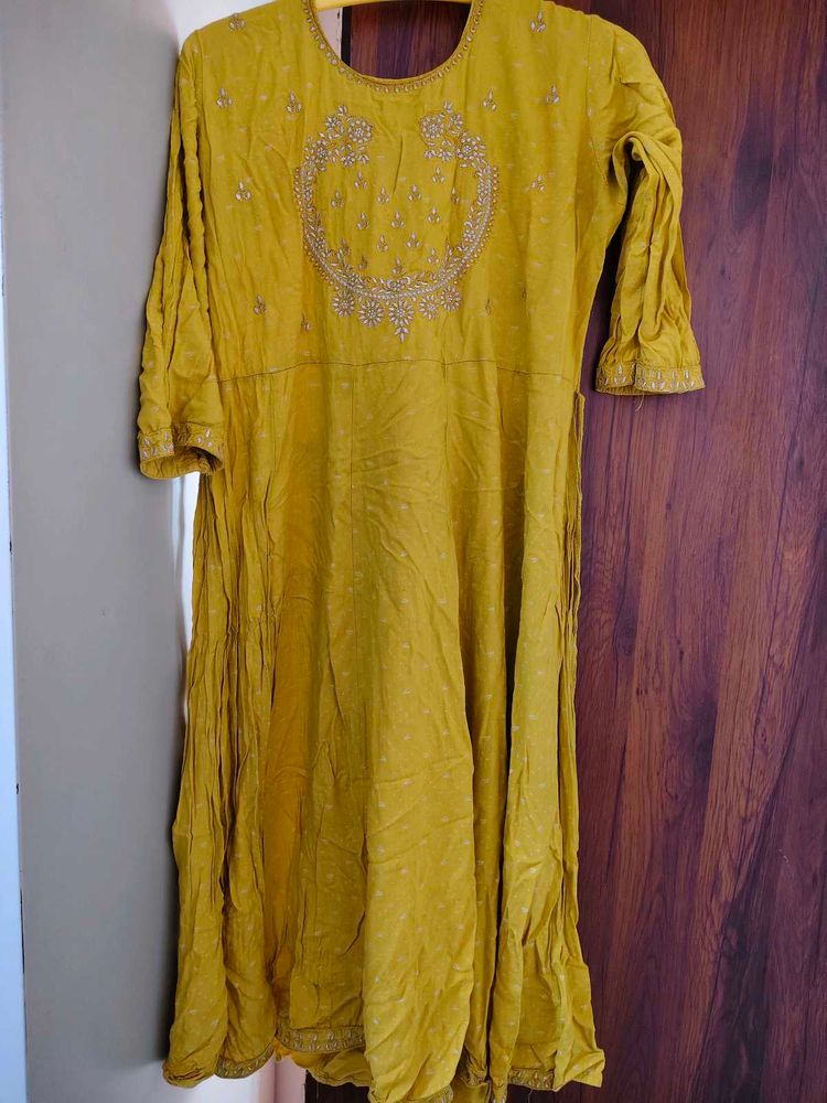 Mustard Embroidered Kurta