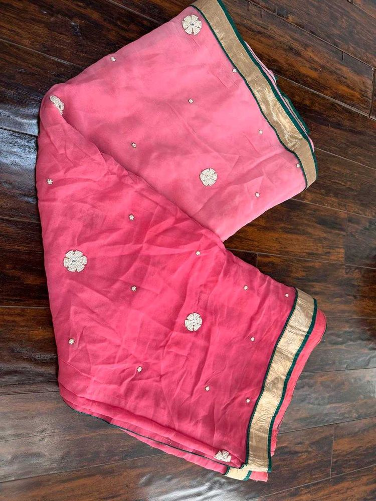 Elegant Pink Ombre Embroidered Saree