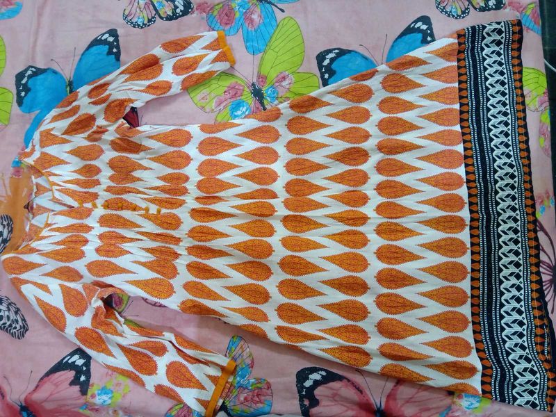 Orange &amp; White Print Long Sleeve Top