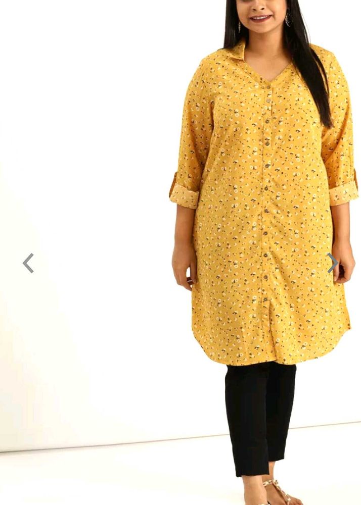 Sztori Mustard Floral Print Pathani Kurta