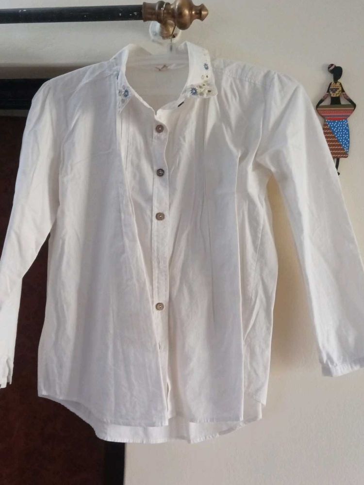 White Floral Accent Blouse