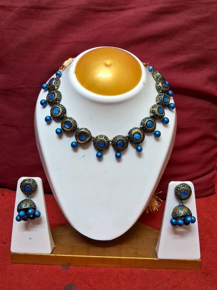 Handmade Sea Blue Terracotta Choker Set