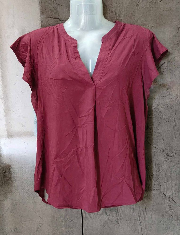 Calvin Klein Women&#39;s Maroon V-Neck Pleated Blouse