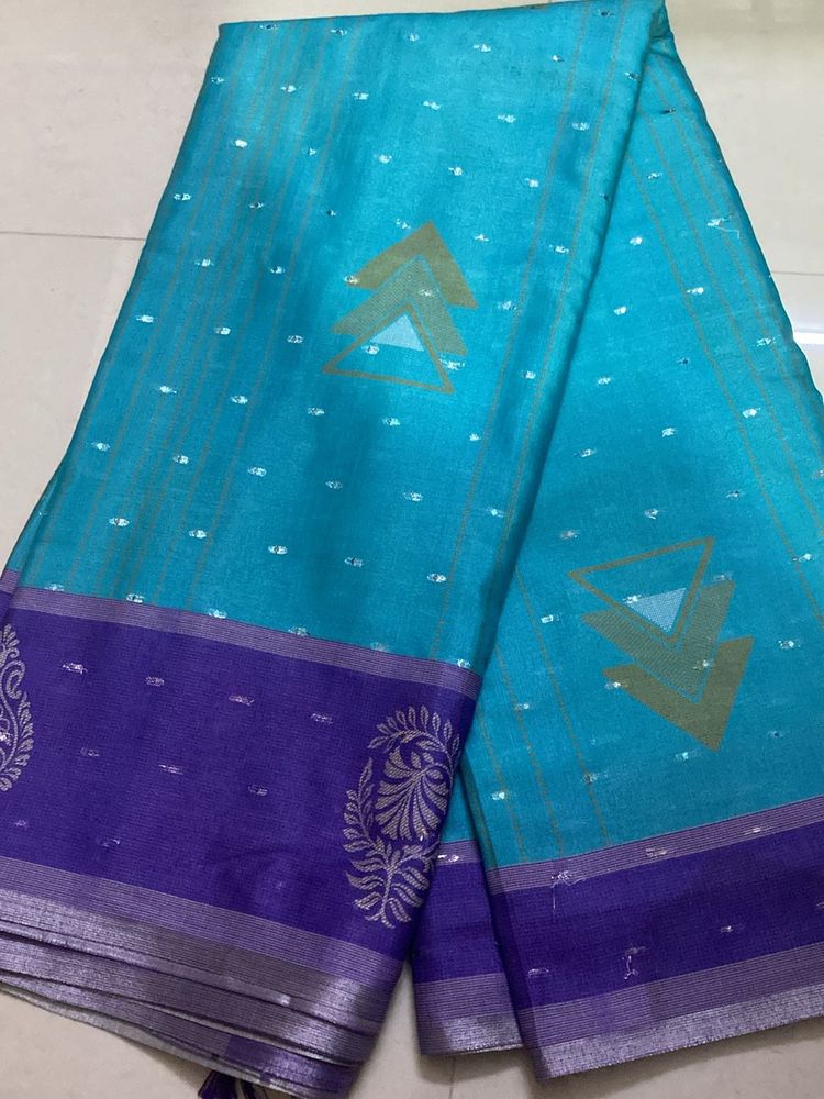 Turquoise Blue And Purple Joint Saree For Grabs