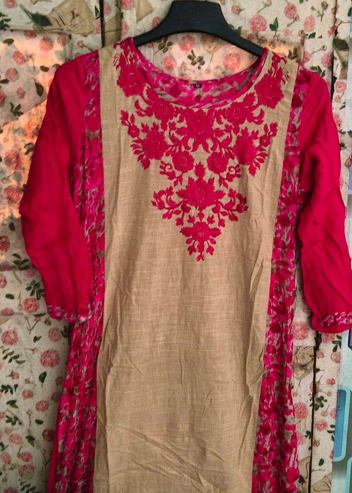 Embroidered Pink  Kurti