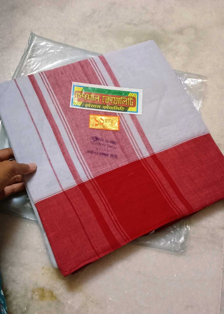 traditional cotton saree - red &amp; white