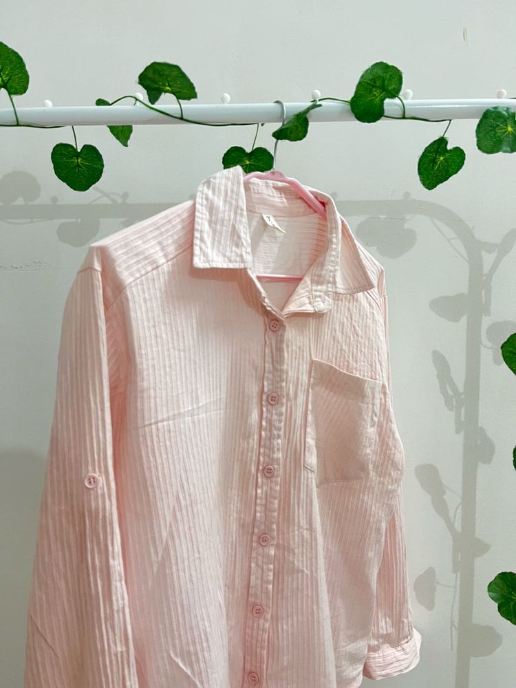 Korean Ruffled Pink Striped Button-Down