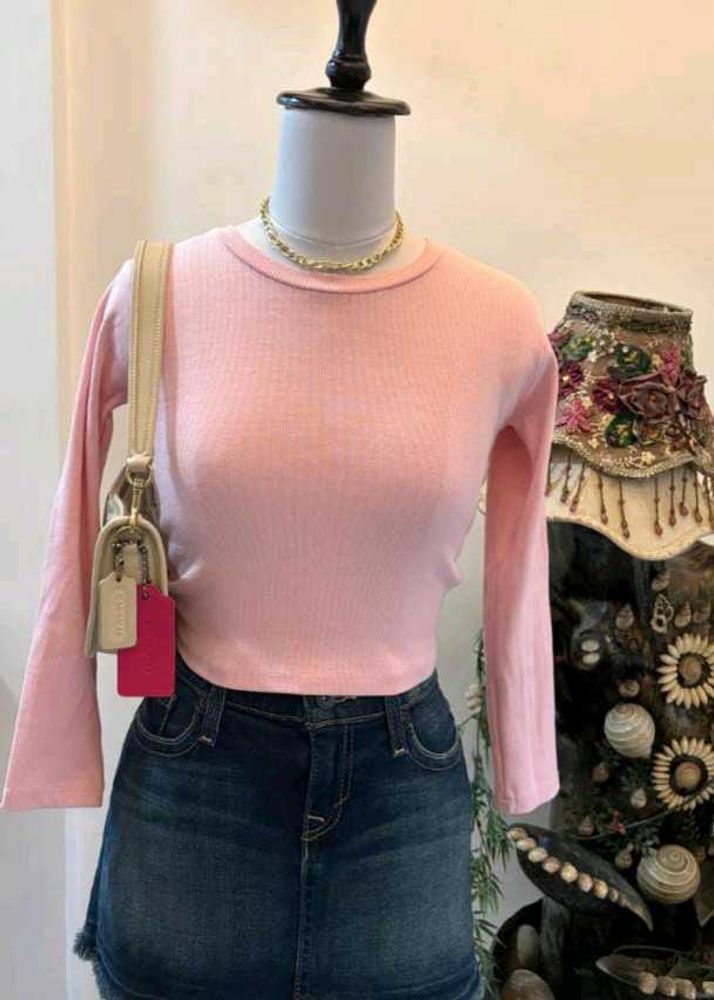 Pink Long Sleeve Crop Top