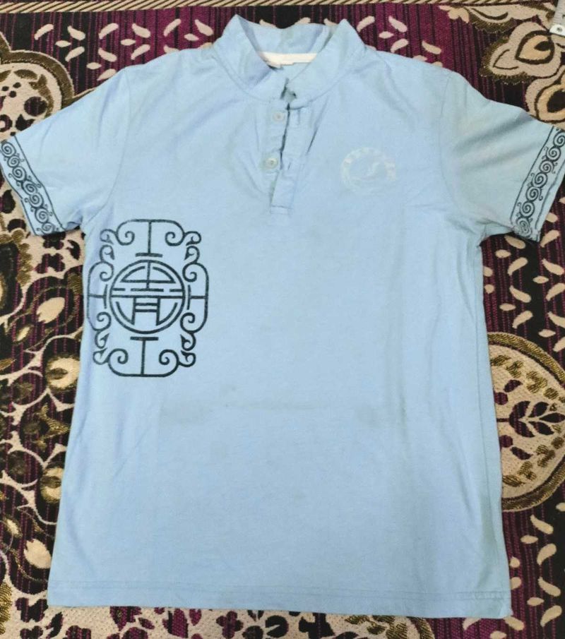 T Shirt With Collar, Looking Fabulous 😍, Sky Blue