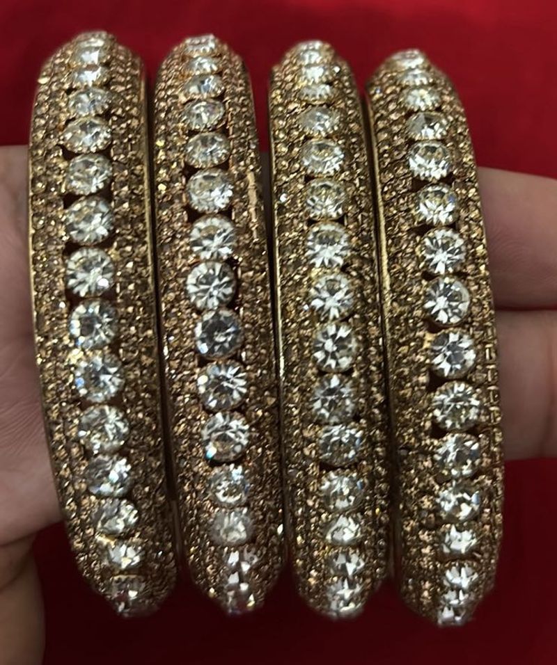 Set of 4 Gold &amp; Crystal Bangles