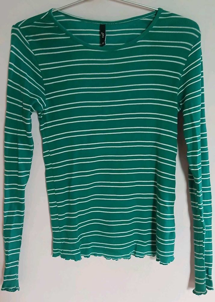 Green Striped Long Sleeve Top