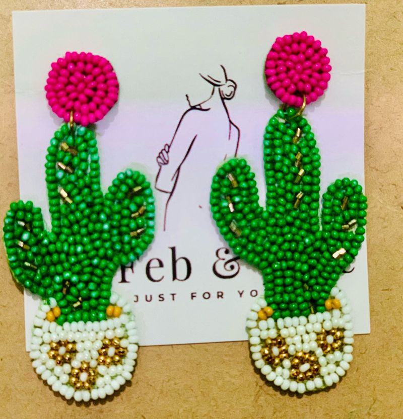 Cactus Beaded Statement Earrings