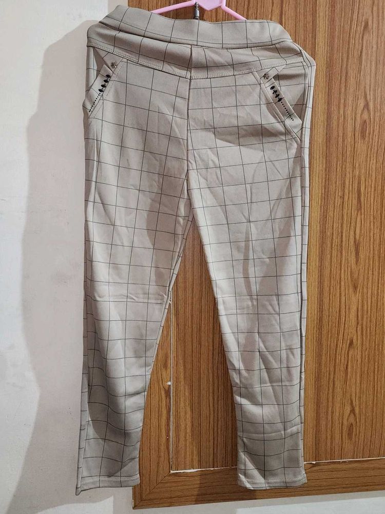 Beige Plaid Trousers