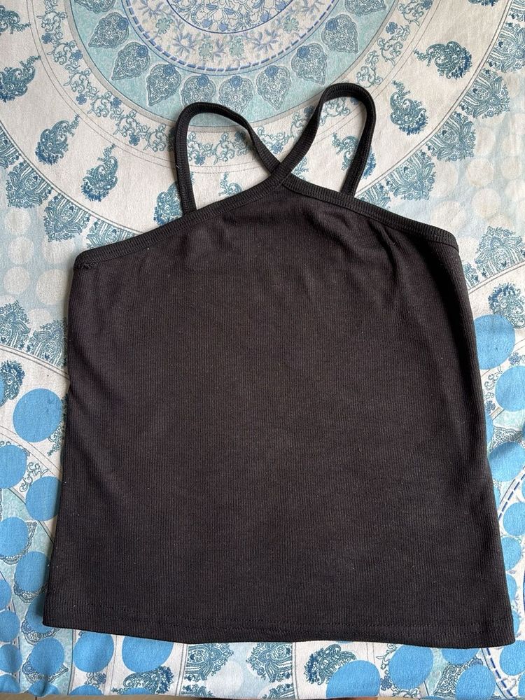 Black Halter Neck Top With Criss Cross Straps