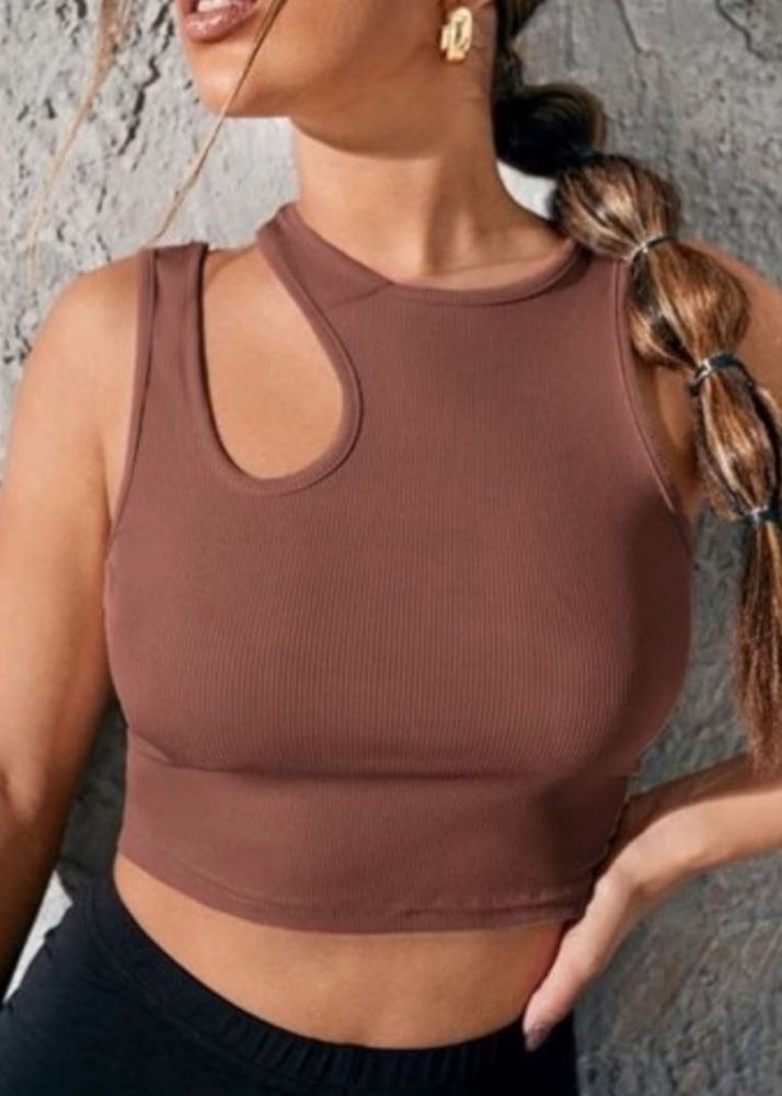 Cinnamon Brown Cut Out Crop Top