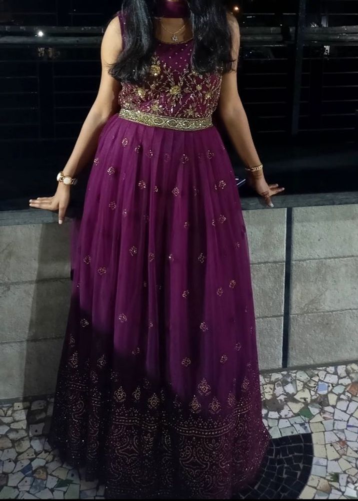 Elegant Embroidered Purple Gown