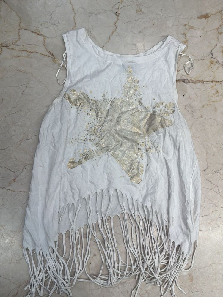 White Fringe Tank Top