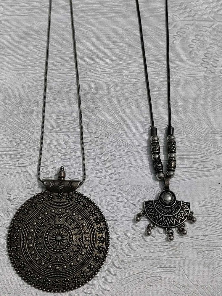 Ethnic Silver Tone Necklace Set