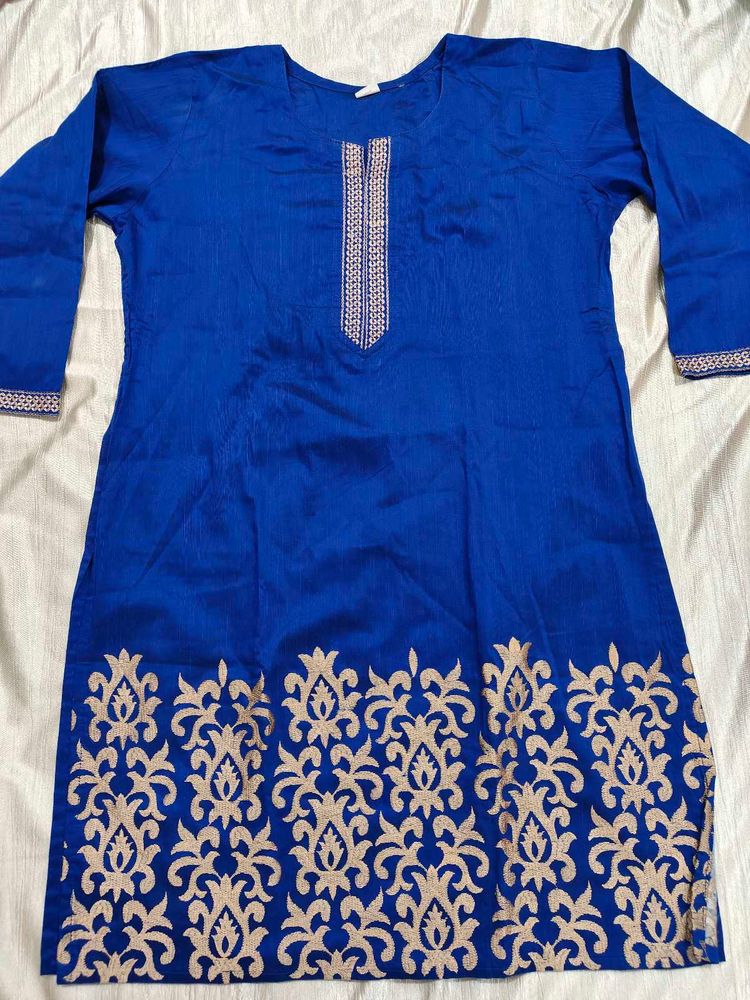Navy Blue And Golden Kurti