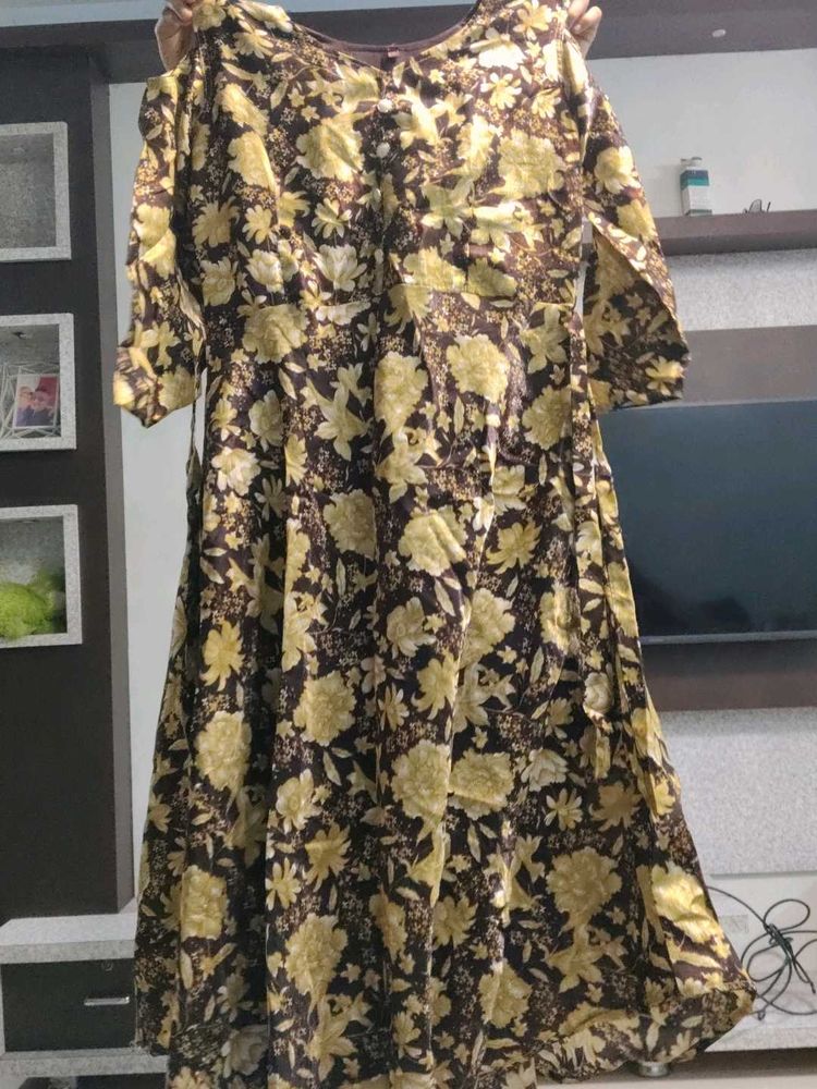 Floral Print Brown Dress