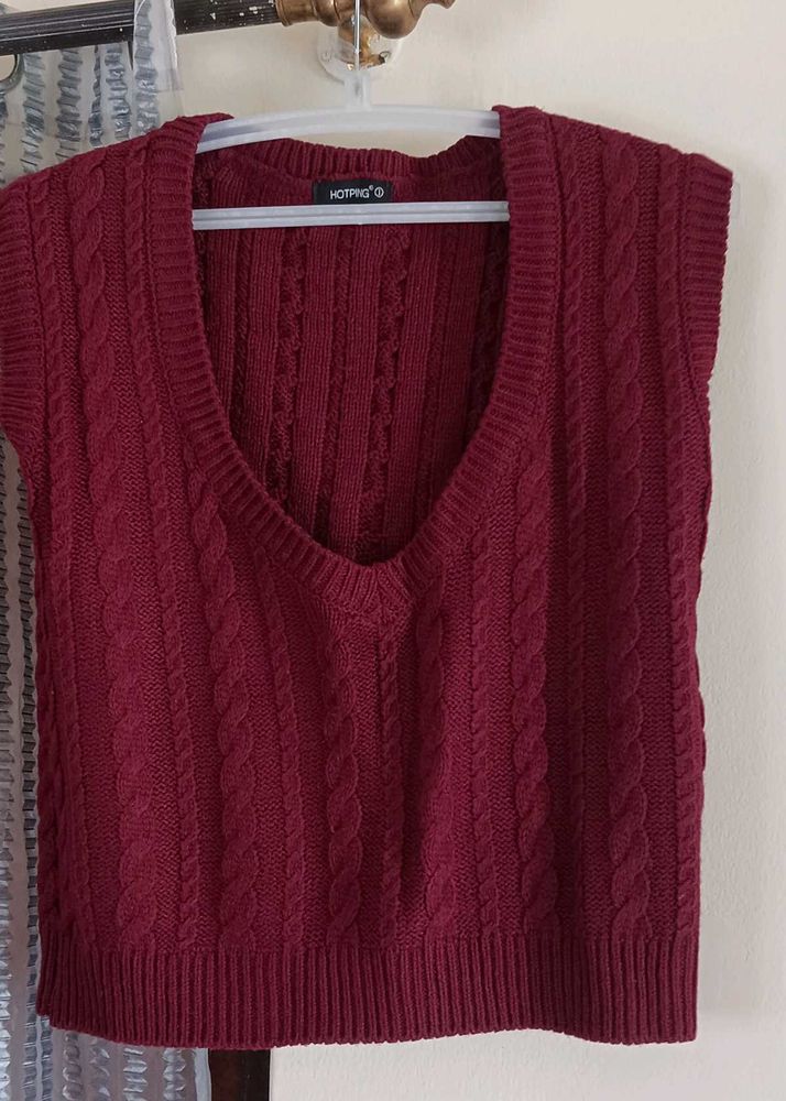 Burgundy Knit Cropped Tank Top