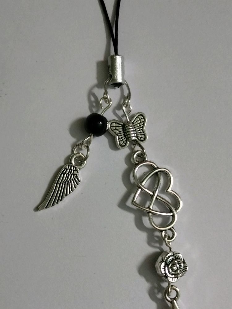 Metalic Wing And Heart Phone Charm