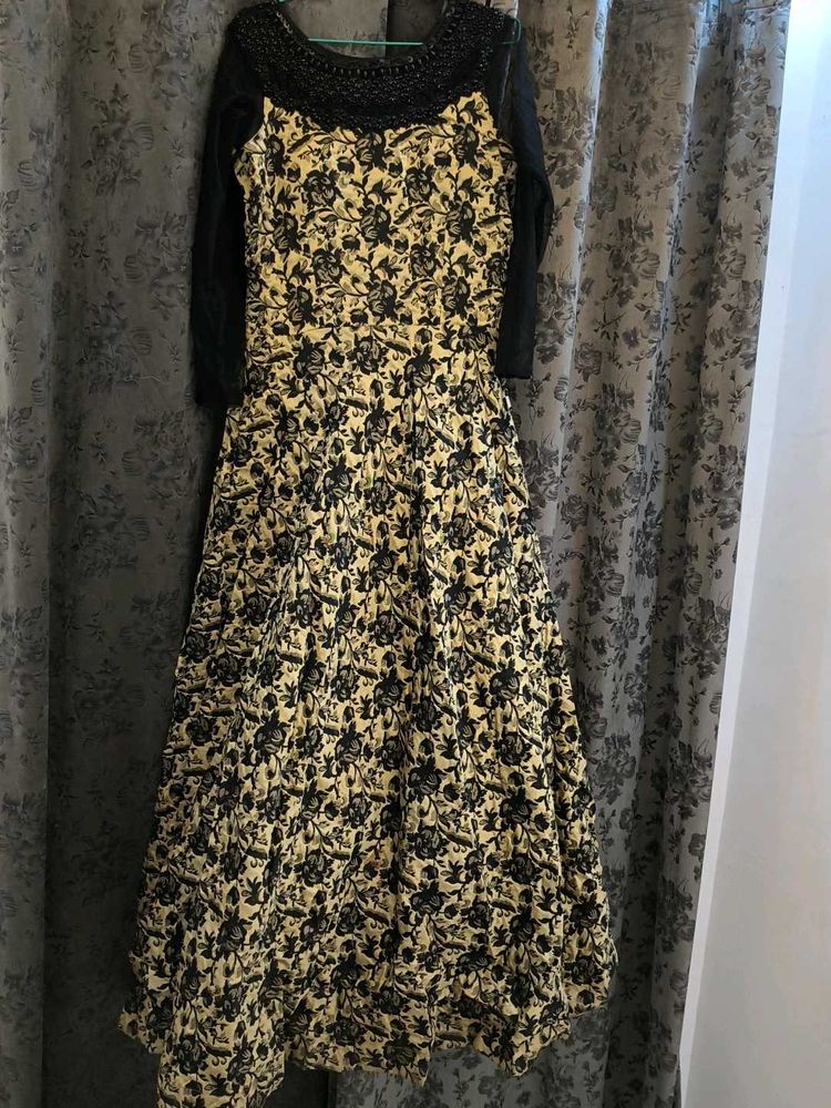 Black And Golden Gown With Neck Work