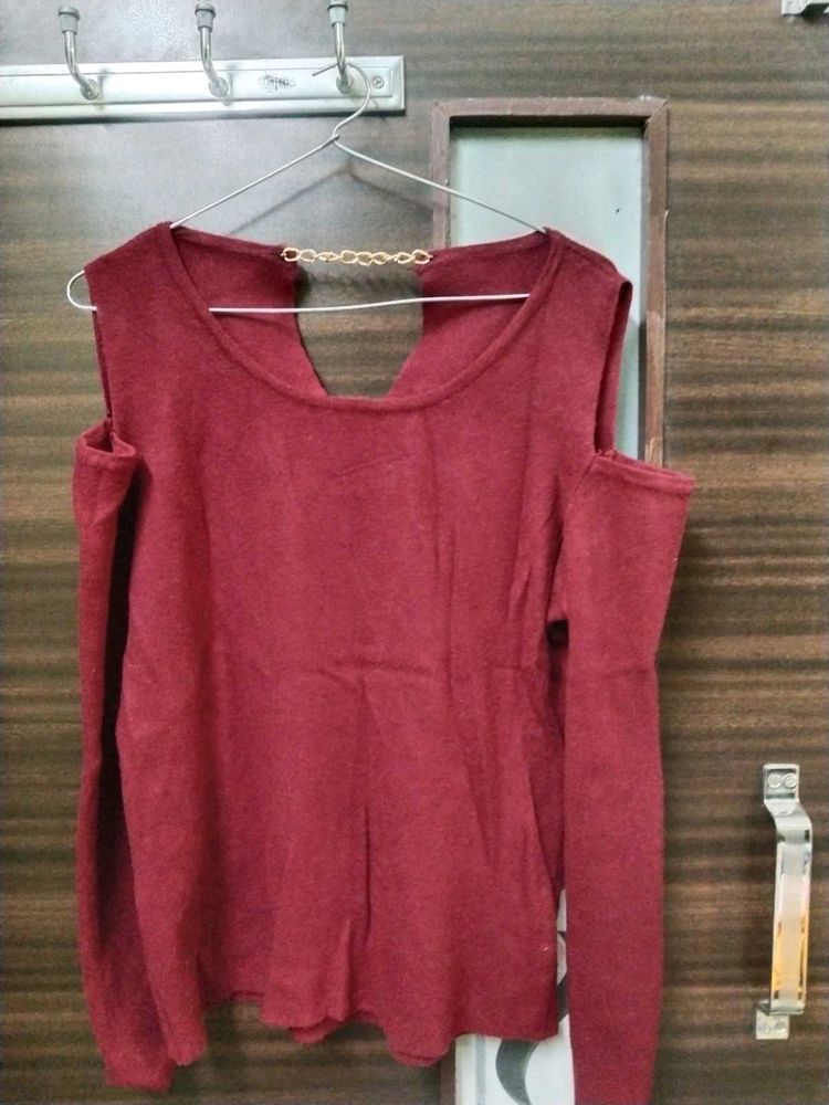 Maroon Cold Shoulder Top
