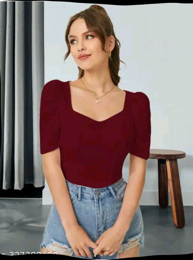Maroon Puff Sleeve Top