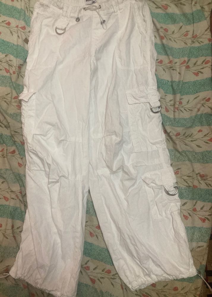 White Cargo Cropped Pants