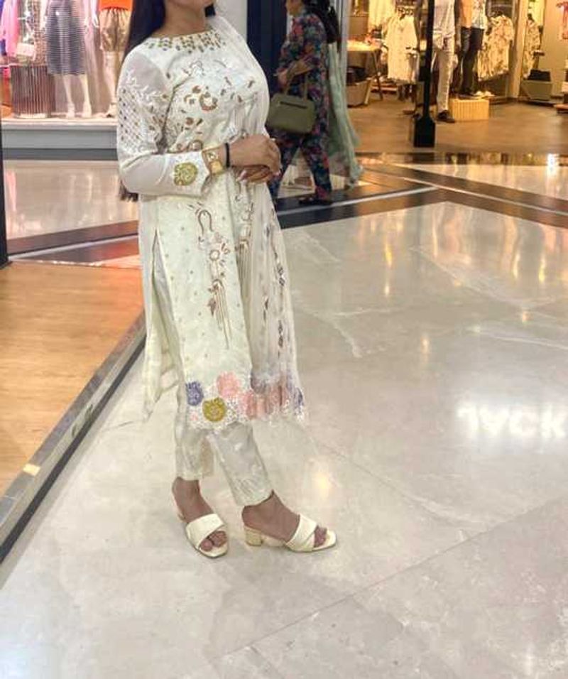 White Pakistani Full Sleeves High Neck Suit