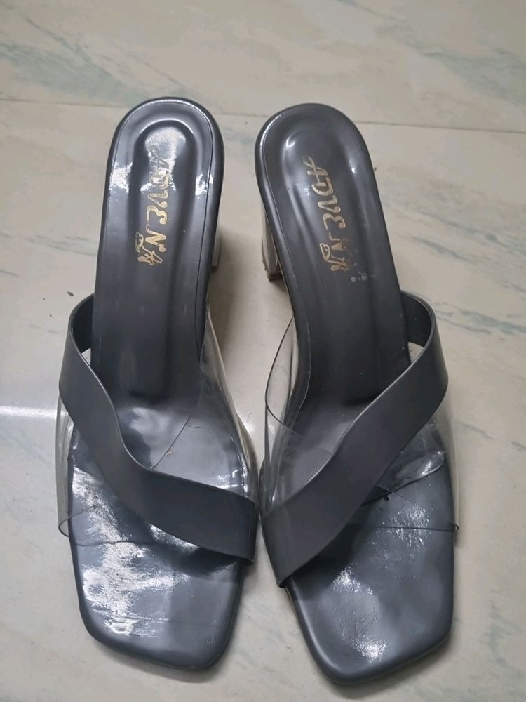 Grey Blocked Glass Heels For Women