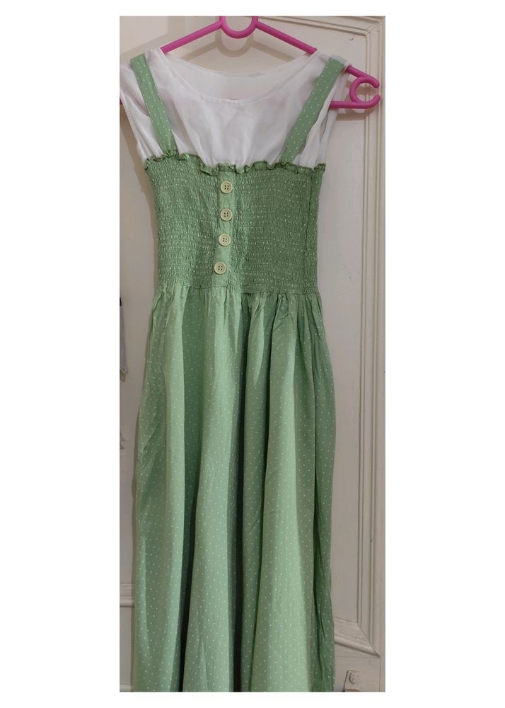 Frock(White+Olive Green)