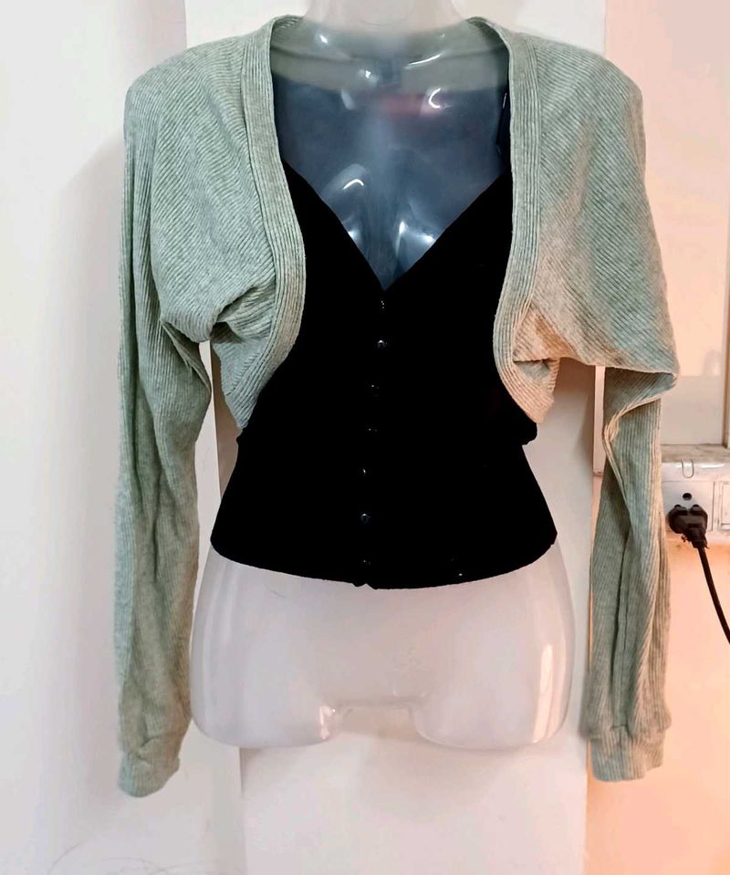 Sage Green Ribbed Bolero Shrug