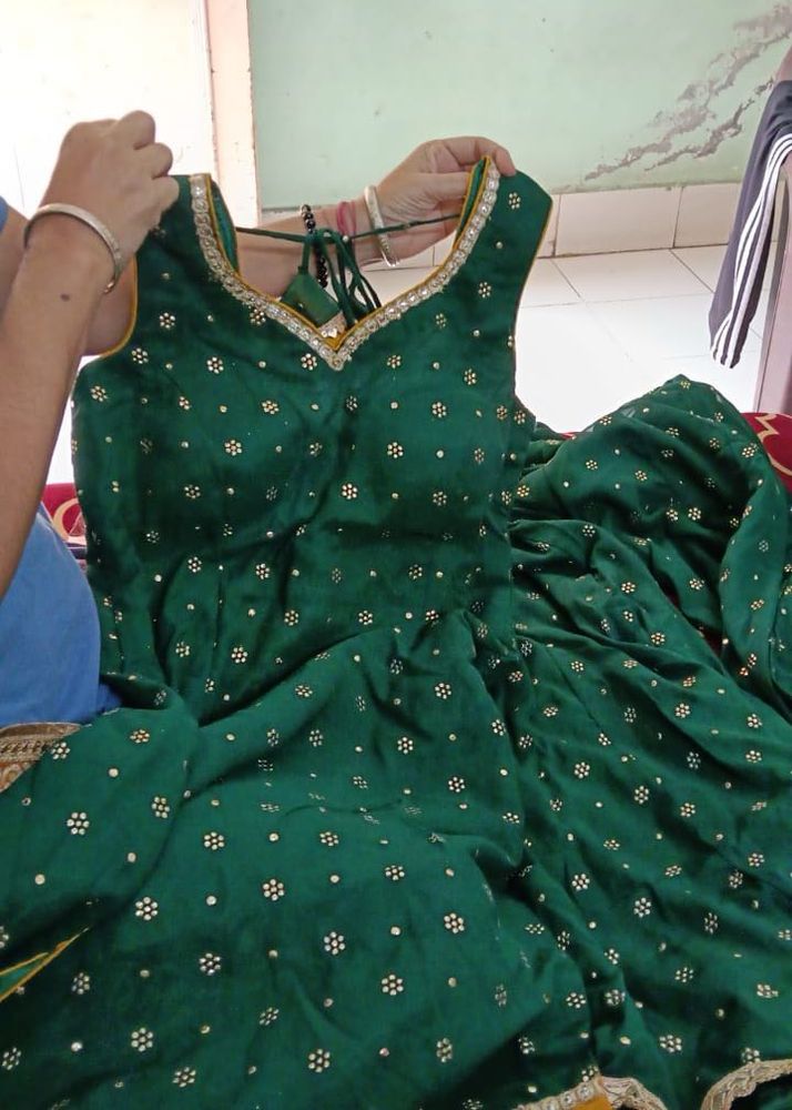 Emerald Green Embellished Indian Dress