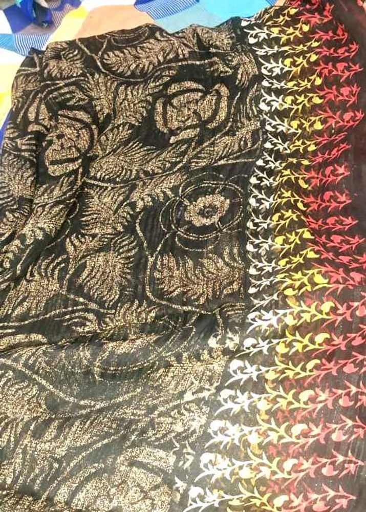 Satin Patti New Black Saree