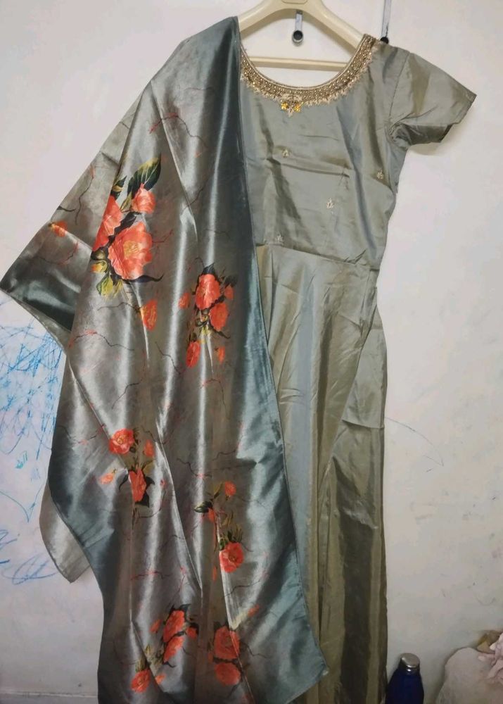 Elegant Gray Anarkali Suit Set