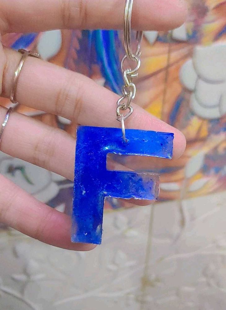 Blue 'F' Initial Keychain