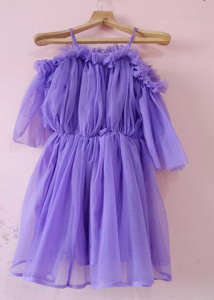 Purple Tulle Off-Shoulder Dress