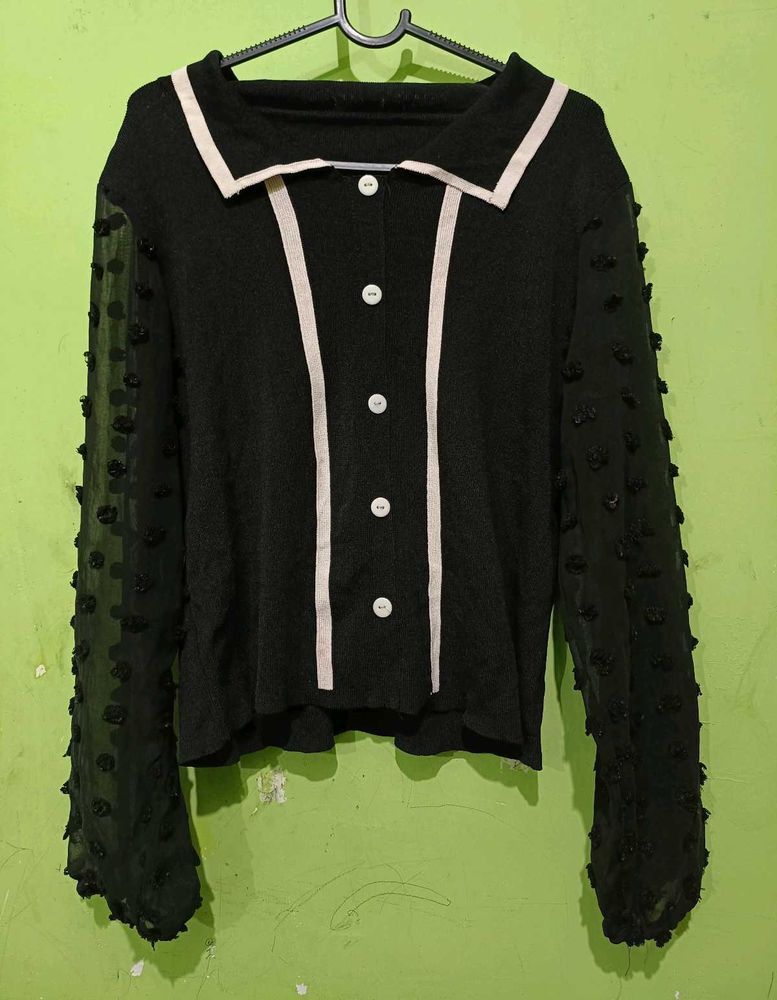 Stylish Black Sheer Sleeve Top