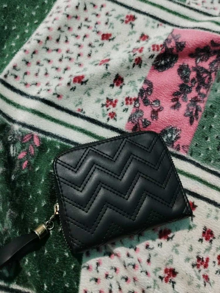Black Chevron Zip Around Wallet