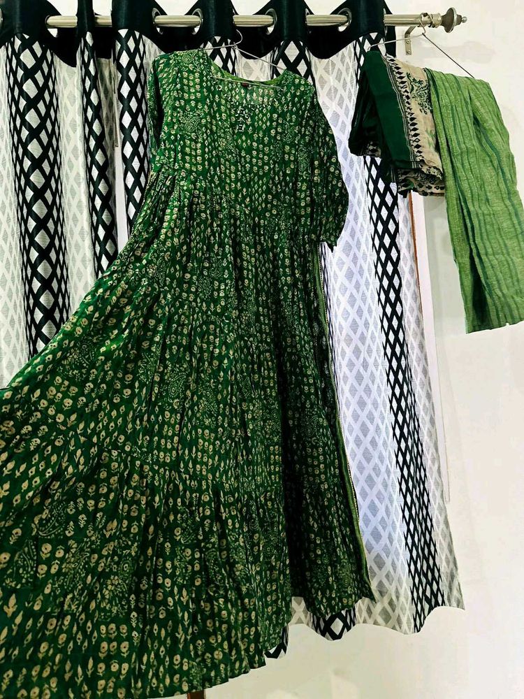 Green Printed Kurta Set